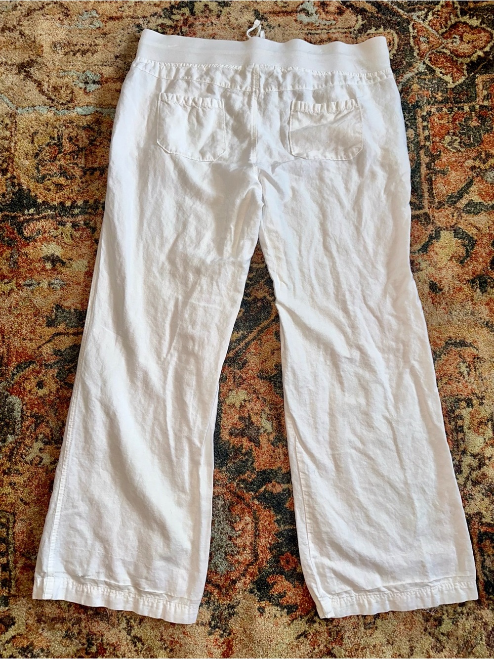 New York & Company White Drawstring Linen/Cotton Blend Pants - Picture 4 of 7